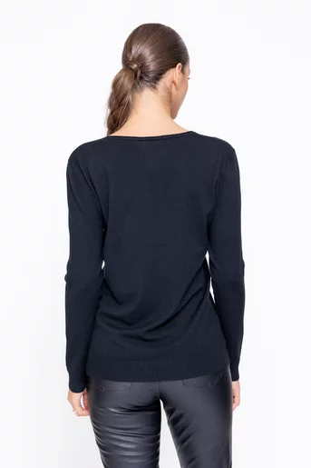 Bluză tricot în v cu model romburi neagră BDM1105