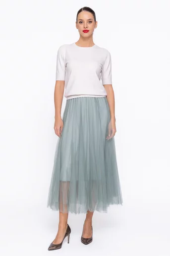 Bluză tricotaj moale cu fir lucios discret bej BSUN1106