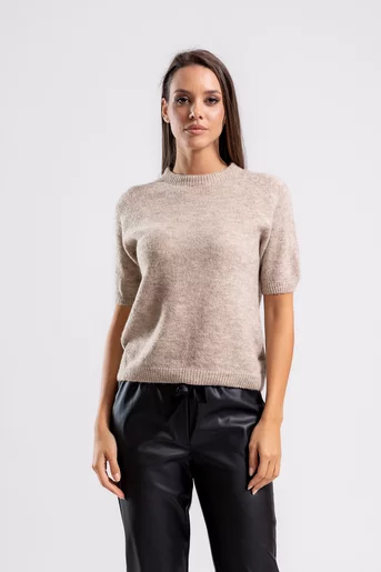 Bluză tricotaj moale cu mâneci scurte bej BMAG1001