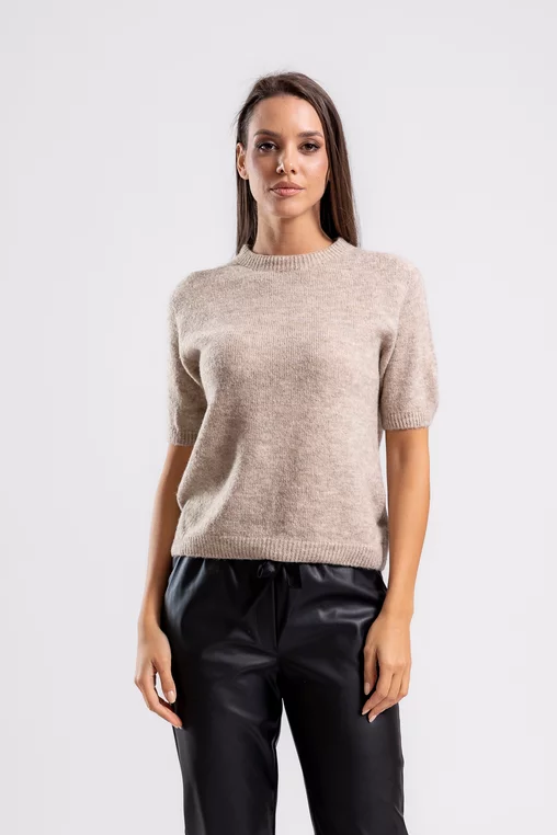 Bluză tricotaj moale cu mâneci scurte bej BMAG1001 thumbnail picture - 