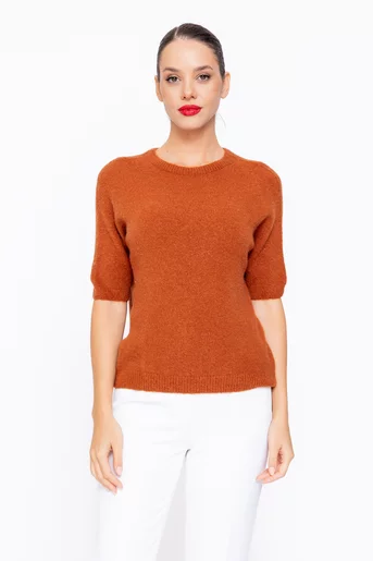 Bluză tricotaj moale cu mâneci scurte cărămizie BMAG1001