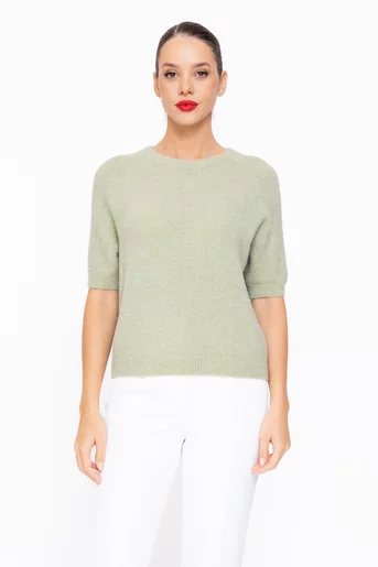 Bluză tricotaj moale cu mâneci scurte fistic BMAG1001