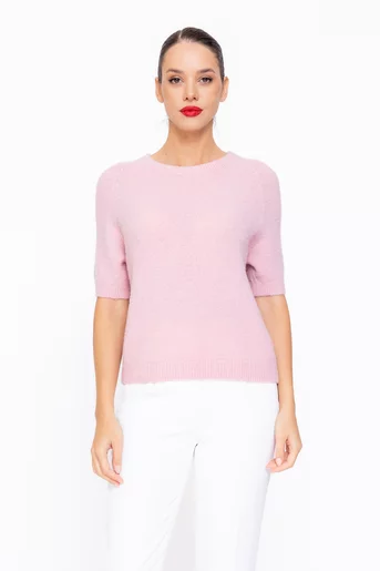 Bluză tricotaj moale cu mâneci scurte roz BMAG1001