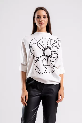 Bluză tricotaj moale cu model floral ivory BSUN1102
