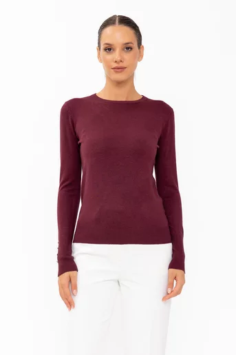 Bluză tricotată burgundy decorată nasturi  BKC60812