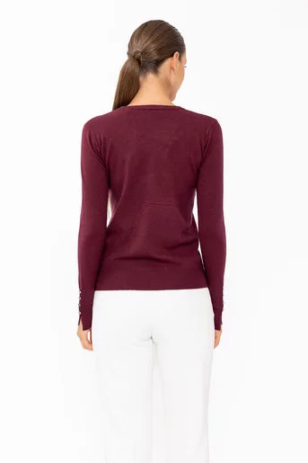 Bluză tricotată burgundy decorată nasturi  BKC60812