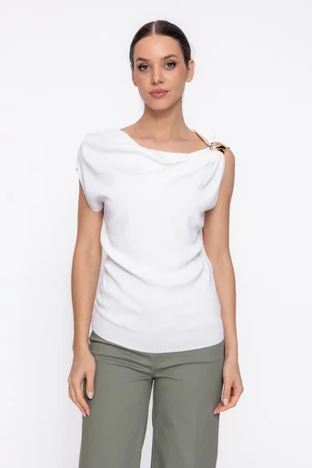 Bluză tricotată cu accesoriu ivory BLA60305