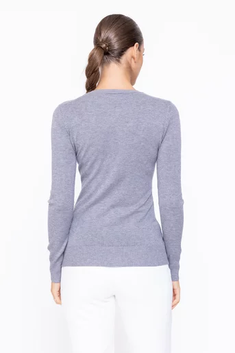 Bluză tricotată cu decolteu decorat cu perle gri BDM1101