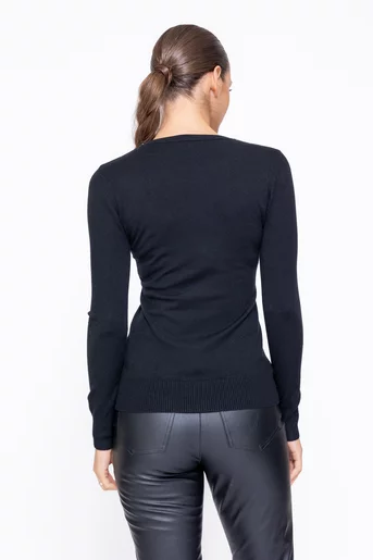 Bluză tricotată cu decolteu decorat cu perle neagră BDM1101