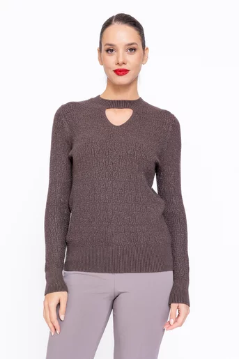Bluză tricotată cu decupaj maro BDM1109