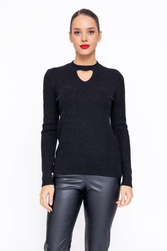 Bluză tricotată cu decupaj neagră BDM1109