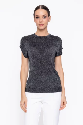 Bluză tricotată cu fir lurex neagra BDP60315