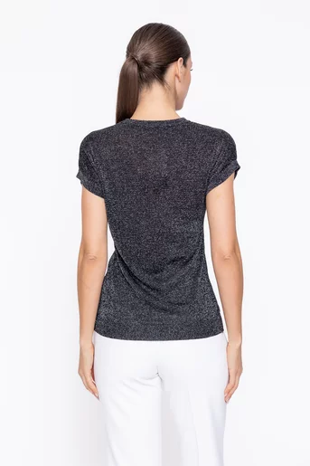 Bluză tricotată cu fir lurex neagra BDP60315