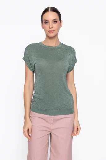 Bluză tricotată cu fir lurex verde BDP60315