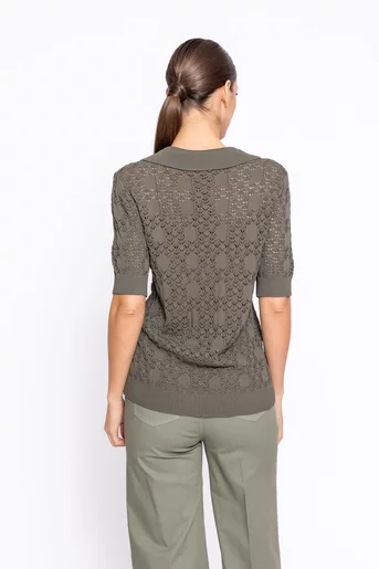 Bluză tricotată cu guler ascuțit kaki BHD60207