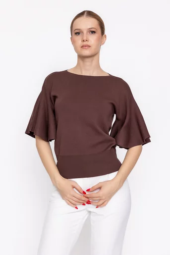 Bluză tricotată cu mâneci clopot maro BSUN60306
