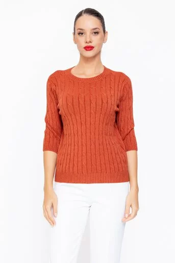 Bluză tricotată cu model opturi carămiziu BLU1103