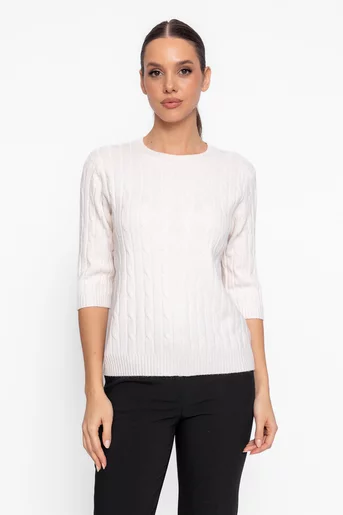 Bluză tricotată cu model opturi crem BDO60201