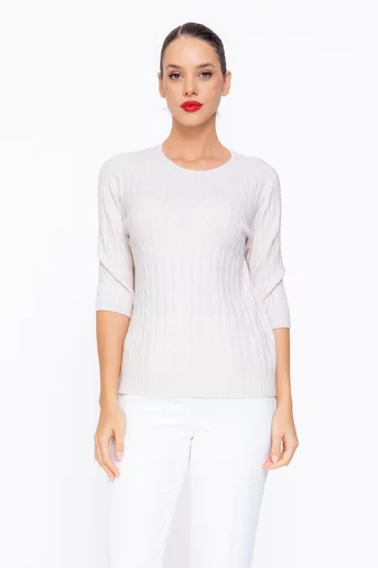 Bluză tricotată cu model opturi crem BLU1103