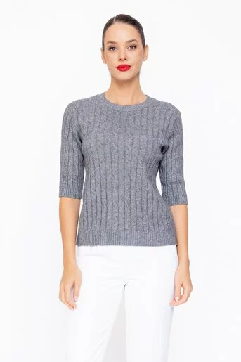 Bluză tricotată cu model opturi și fir lurex gri BLU1104