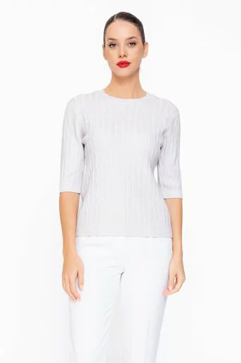 Bluză tricotată cu model opturi și fir lurex  ivory BLU1104