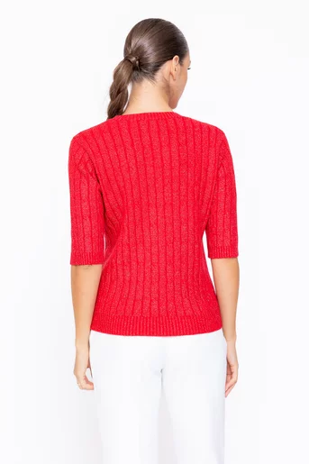 Bluză tricotată cu model opturi și fir lurex roșie BLU1104