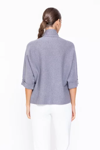 Bluză tricotată cu nasturi si floare decorativă gri BDM1107