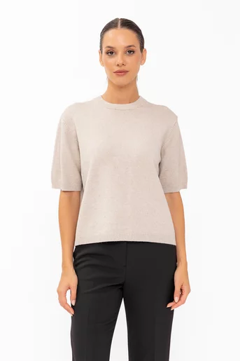 Bluză tricotată cu paiete discrete bej BKC60811