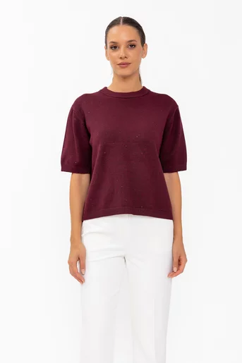 Bluză tricotată cu paiete discrete burgundy BKC60811