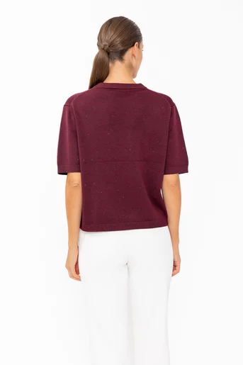 Bluză tricotată cu paiete discrete burgundy BKC60811