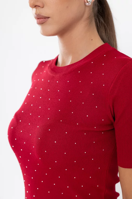 Bluză tricotată cu strasuri roșie BKC0513 thumbnail picture - 