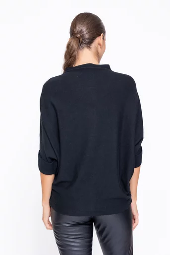 Bluză tricotată decorată cu lănțișor neagră BSUN1107