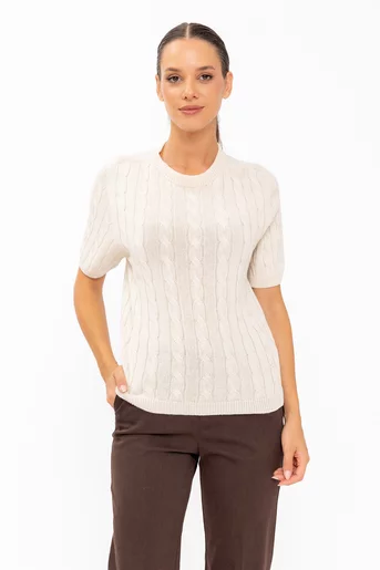 Bluză tricotată din bumbac cu torsade ivory BLT60801
