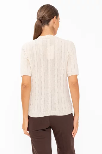 Bluză tricotată din bumbac cu torsade ivory BLT60801