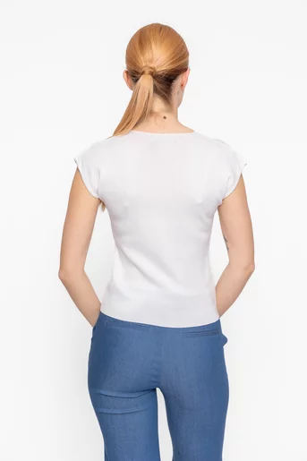 Bluză tricotată în v cu broderie ivory BSUN60305