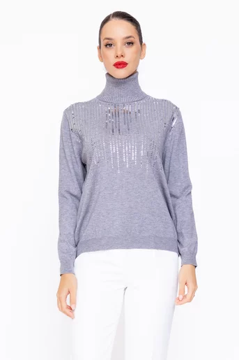 Bluză tricotată pe gât cu paite gri BDP1107