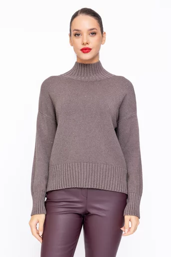 Bluză tricottaă pe gât cu paiete discrete grej BLU1101