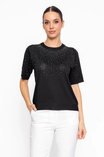 Bluză vâscoză decorată cu strasuri neagră BHD60208