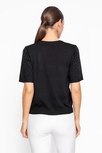 Bluză vâscoză decorată cu strasuri neagră BHD60208