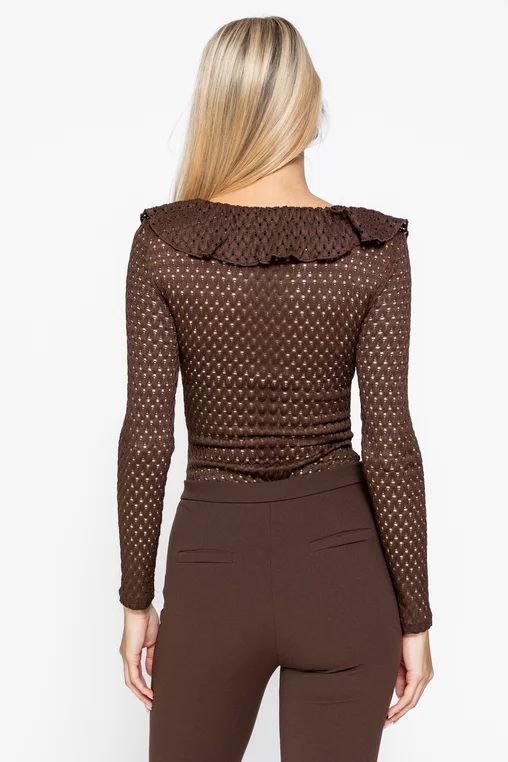 Body dantelat cu volane maro BLO1009 thumbnail picture - 