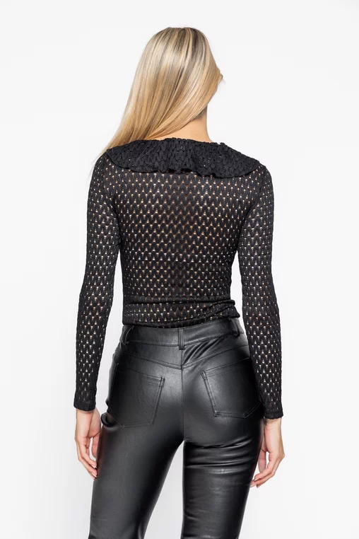 Body dantelat cu volane negru BLO1009 thumbnail picture - 