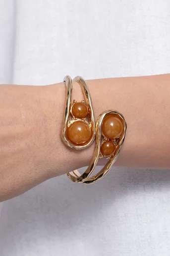 Brățară statement aurie cu pietre decorative caramel BNS60203