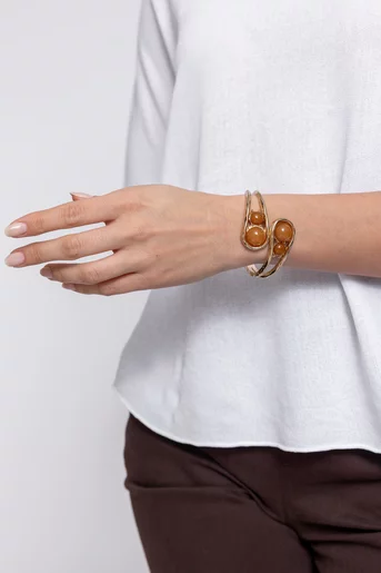 Brățară statement aurie cu pietre decorative caramel BNS60203