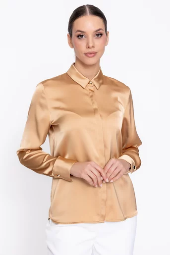 Cămașă Caramel lejeră din satin aurie B4616