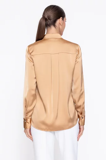 Cămașă Caramel lejeră din satin aurie B4616