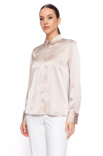 Cămașă Caramel lejeră din satin bej B4616