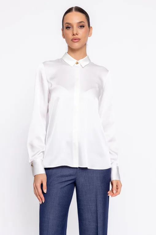 Cămașă Caramel lejeră din satin ivory B4616 thumbnail picture - 