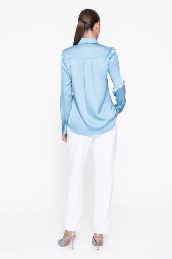 Cămașă Caramel lejeră din satin turcoaz B4616