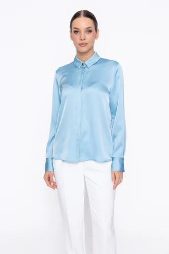 Cămașă Caramel lejeră din satin turcoaz B4616