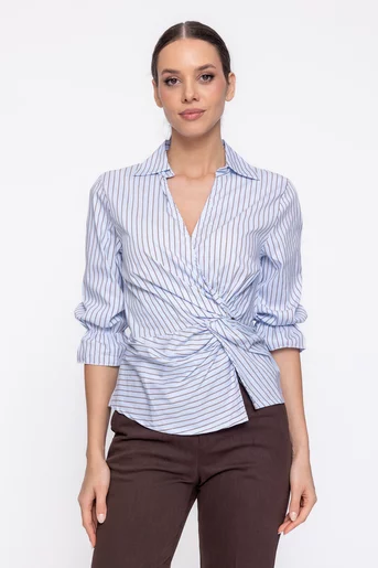 Cămașă în dungi cu nod în talie bleu BAM60302